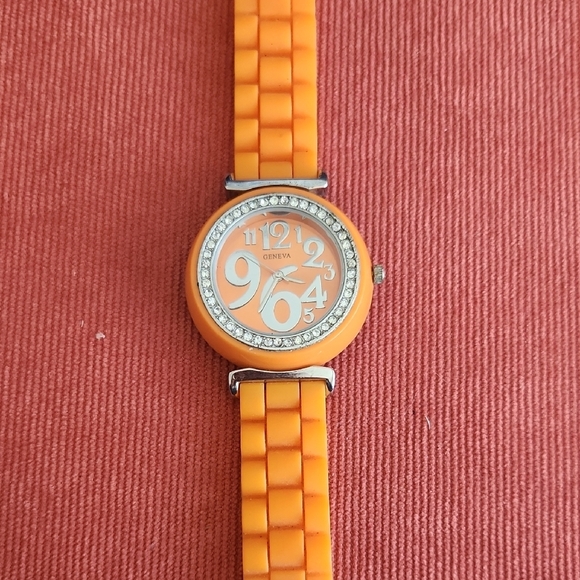 Geneva Jewelry - Orange Geneva Watch with Rhinestone Bezel